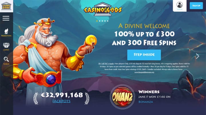 Casino Gods - 100% up to 300 + 300 Free Spins