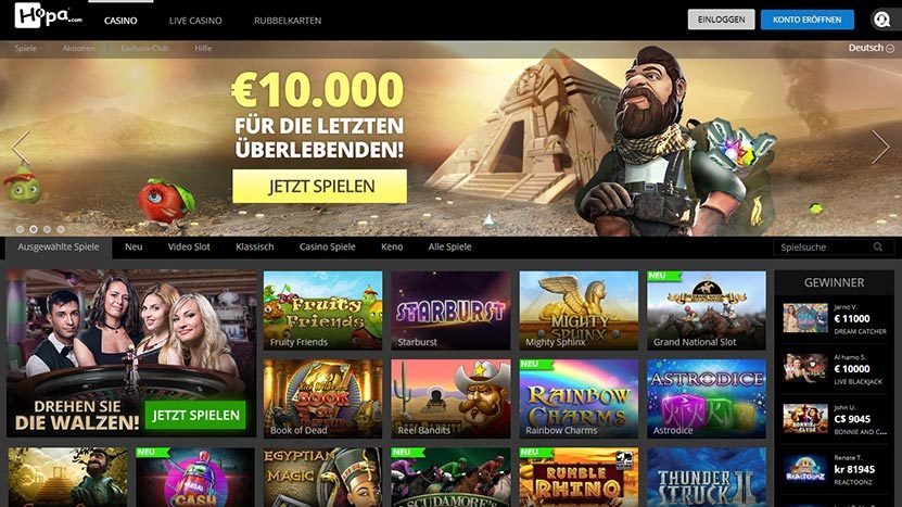 Hopa Casino Bewertung - 100 Freispiele + 200 Euro Willkommensbonus