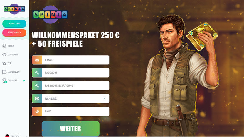 spinia-bonus Sagenhafte 1.250 Euro mit 100 Free Spins