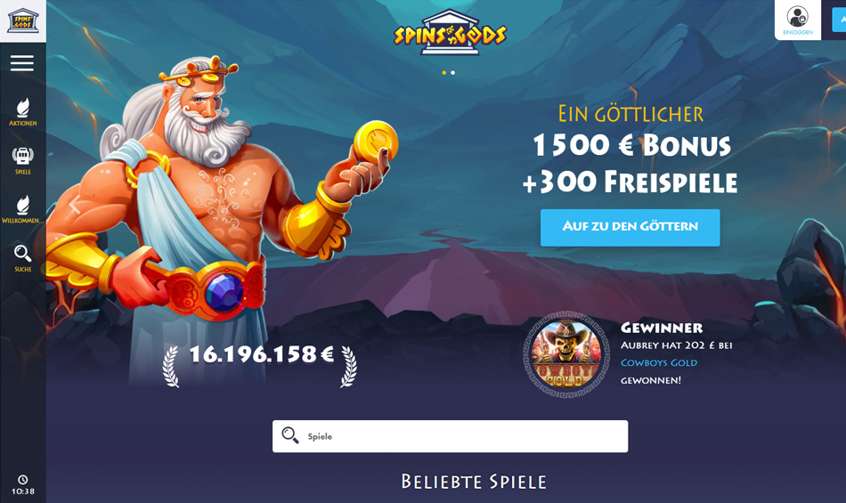 Spins Gods Bonus: 1500 € Bonus + 300 Freispiele